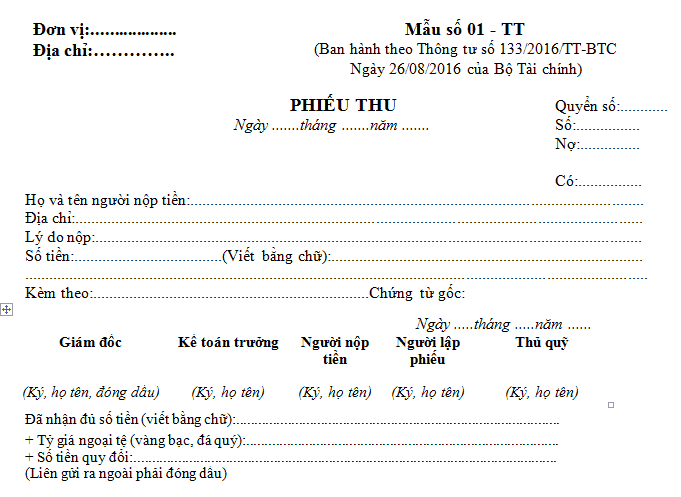 In biểu mẫu – phiếu thu – phiếu chi